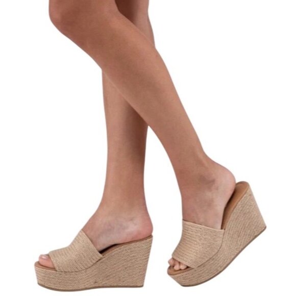 SODA Bounty-S Wedge Platform Heel Slide Raffia, size 10 - Picture 3 of 9